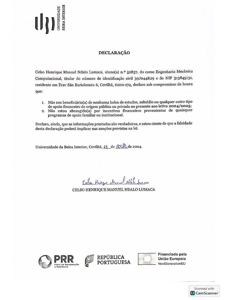 Declaração de Honra 2 | PDF