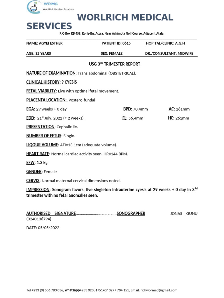 USG Report: 29 Weeks Pregnancy | PDF