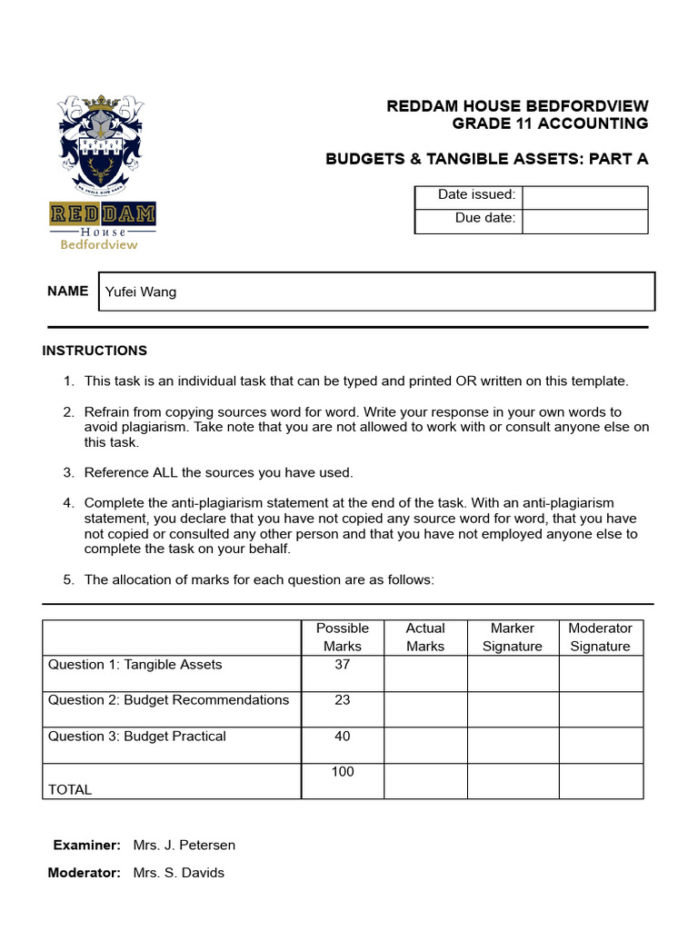 Grade 11 Accounting: Budgets & Assets | PDF | Depreciation | Expense