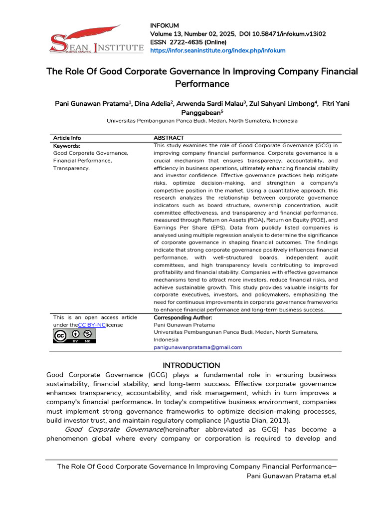 View of Corporate Governance and Financial Performance | PDF | Corporate ...