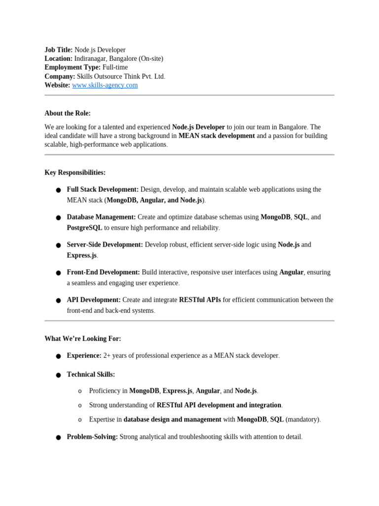 Job Description - MEAN Stack Developer | PDF