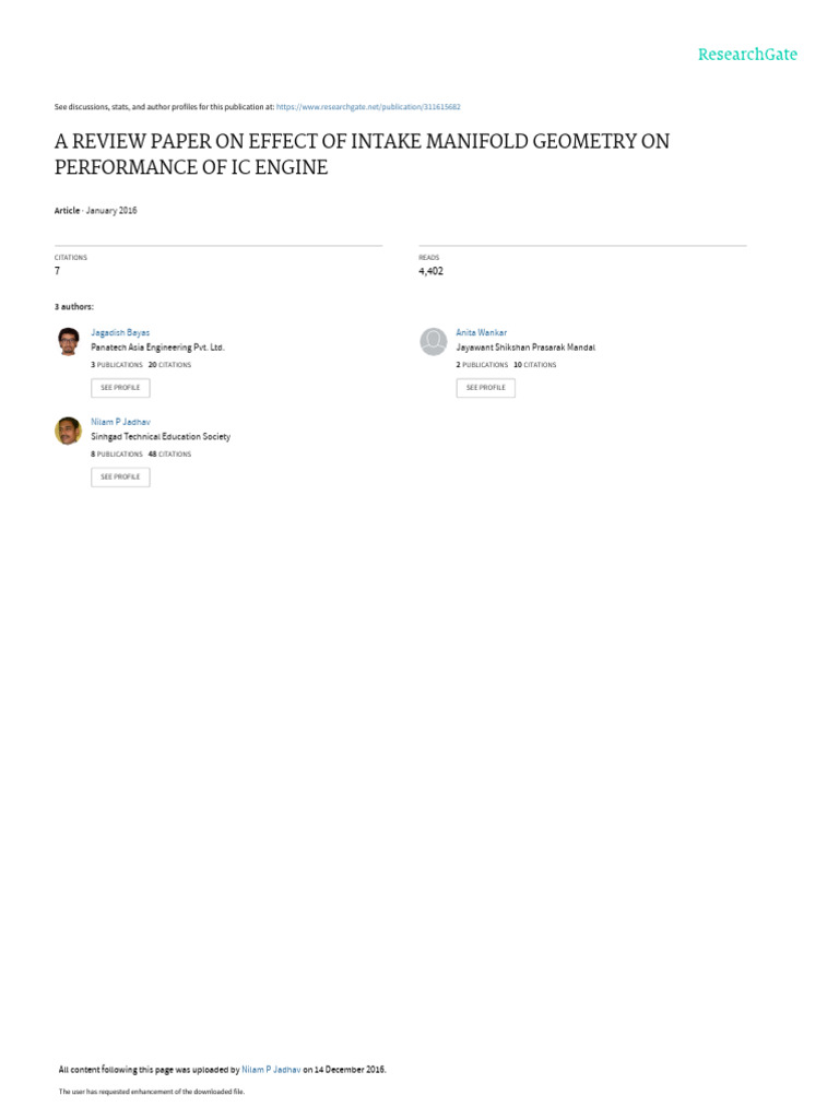 A Review Paper On Effect of Intake Manifold Geometry On Performance of ...