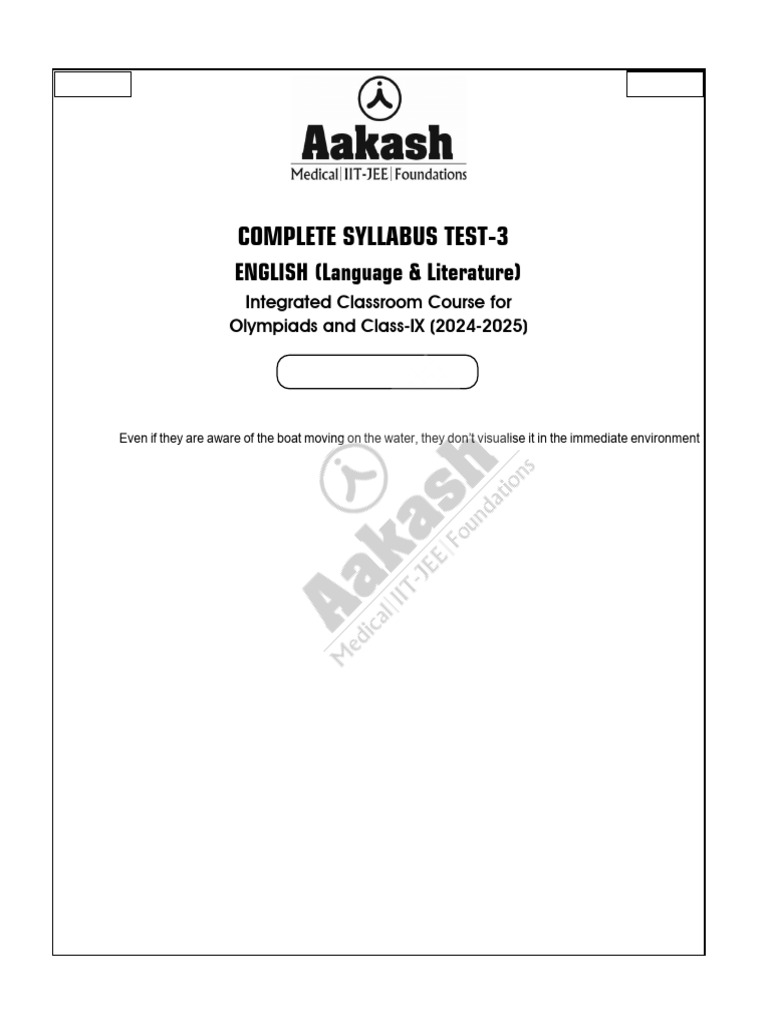 Class IX English Olympiad Syllabus 2024-25 | PDF | Narration