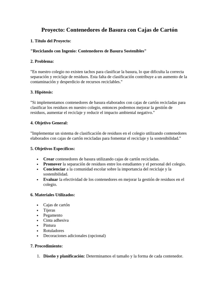 Contenedores de Cartón para Reciclaje Escolar | PDF | Residuos | Reciclaje