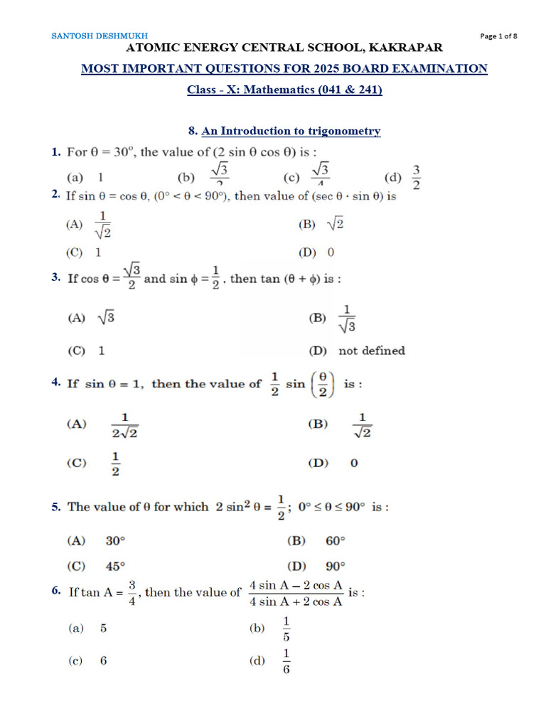 Most Important Questions from 8, 9 ,10 Lessons Class X 25 | PDF