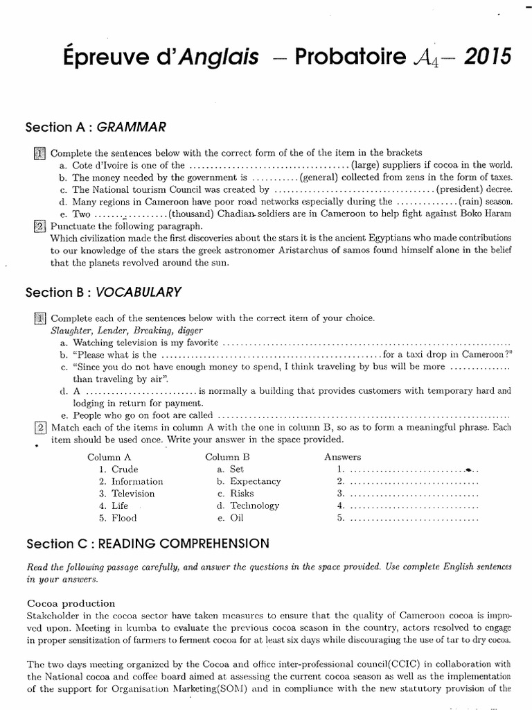 Orniformation Épreuve Anglais Proba4 Session+2015 | PDF | Cocoa Bean