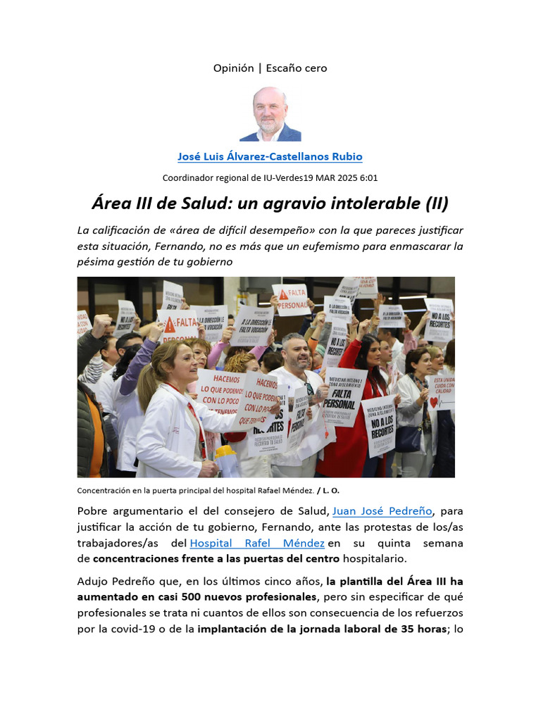 LaOpinión. Área de Salud III, Un Agravio Intolerable (II) | PDF | Hospital