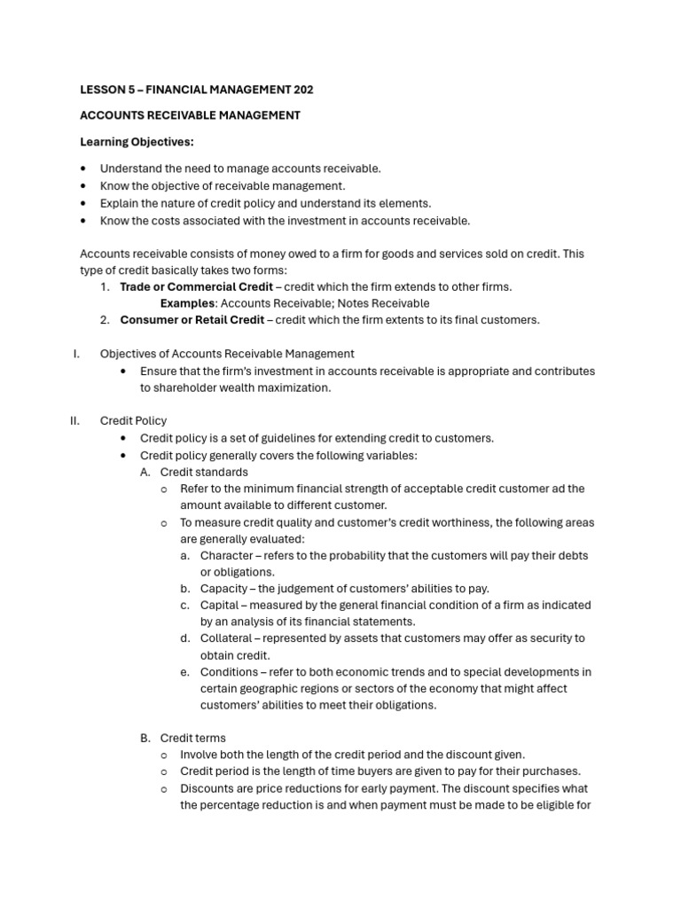 Accounts Receivable Management Guide | PDF | Credit | Finance & Money ...
