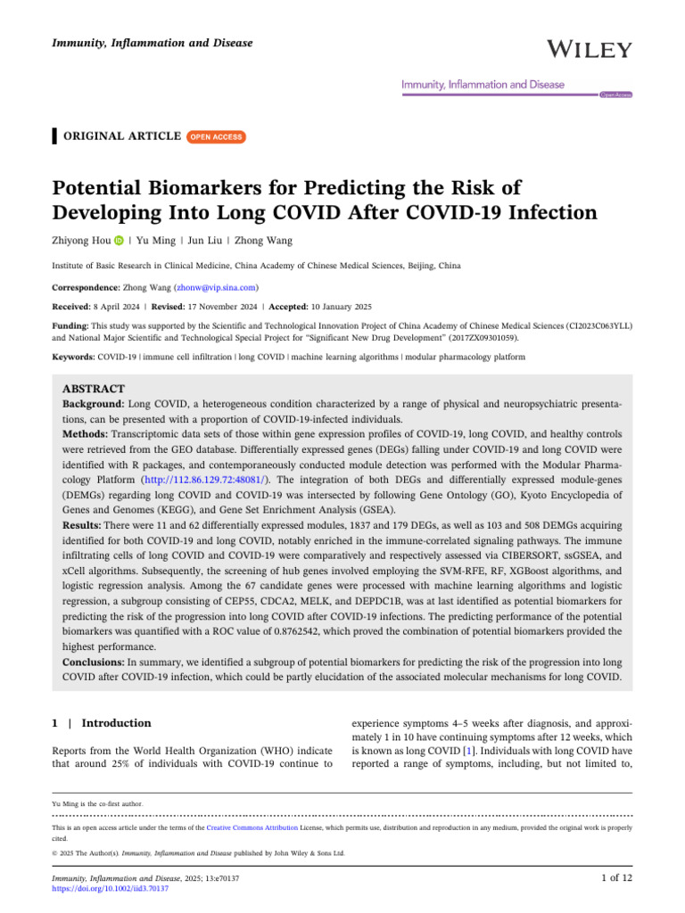 Potential Biomarkers For Predicting The Risk of de | PDF | Life ...