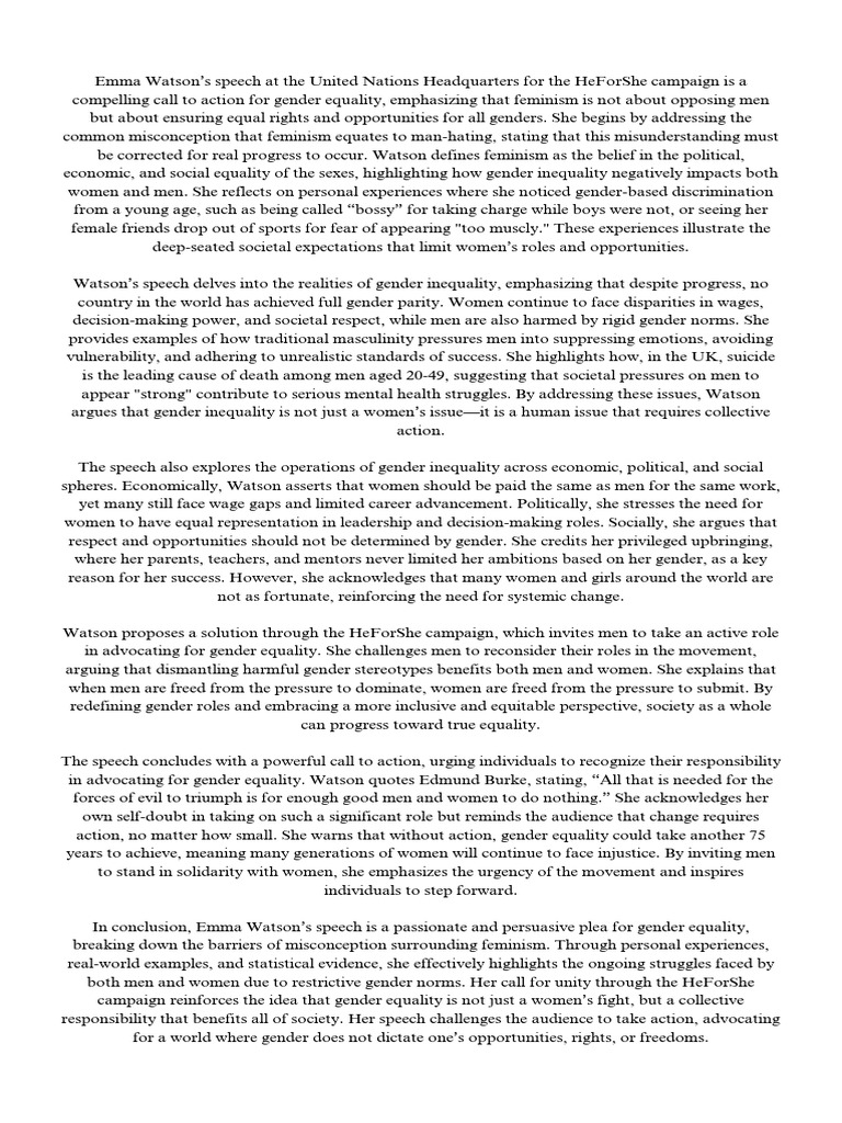 Emma Watson's Call for Gender Equality | PDF | Gender | Gender Studies