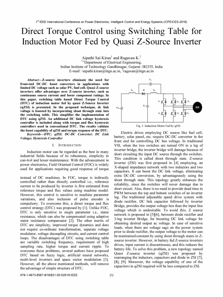 DTC for Induction Motor with qZSI | PDF | Power Inverter | Power ...