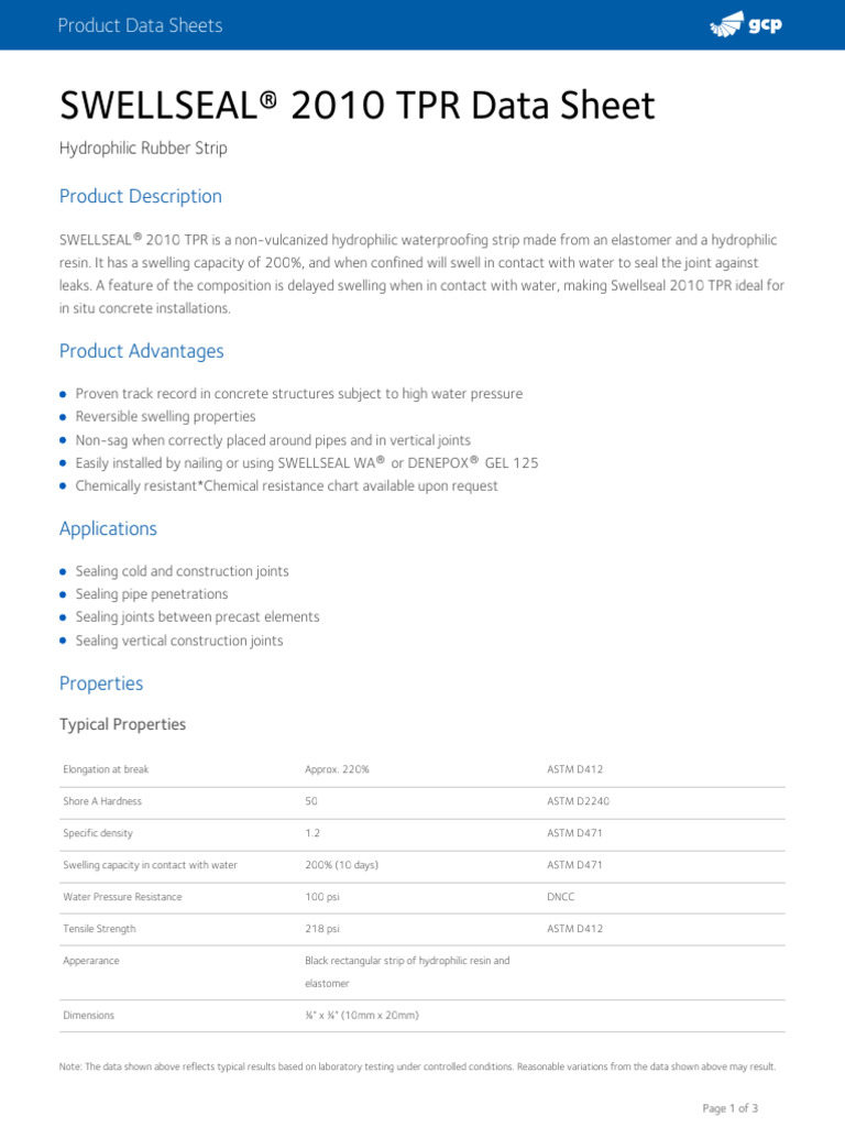 GCPAT Swellseal 2010 TPR Us 71986 | PDF | Concrete | Trademark