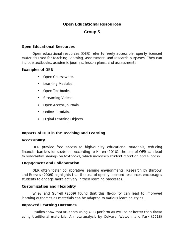 Benefits and Challenges of Open Educational Resources | PDF | Human ...