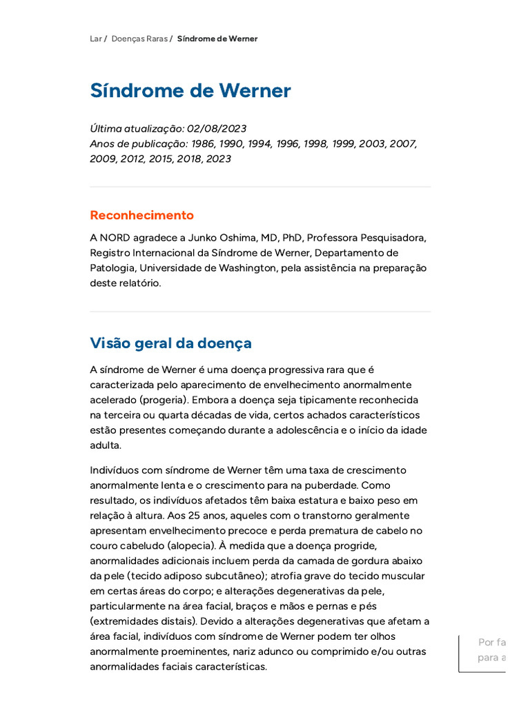 Síndrome de Werner - Sintomas, Causas, Tratamento - NORD | PDF | Dente ...