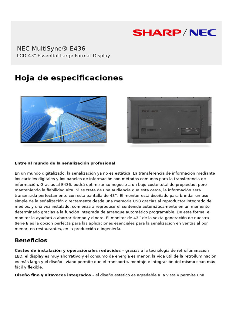 Nec E436 | PDF | USB | Resolución de pantalla