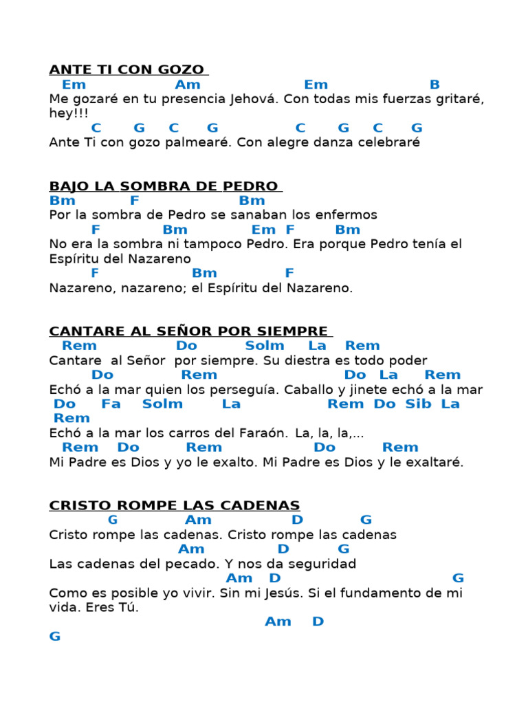 20 Coros Pentecostales con Letras y Acordes | PDF | Cristo (título ...