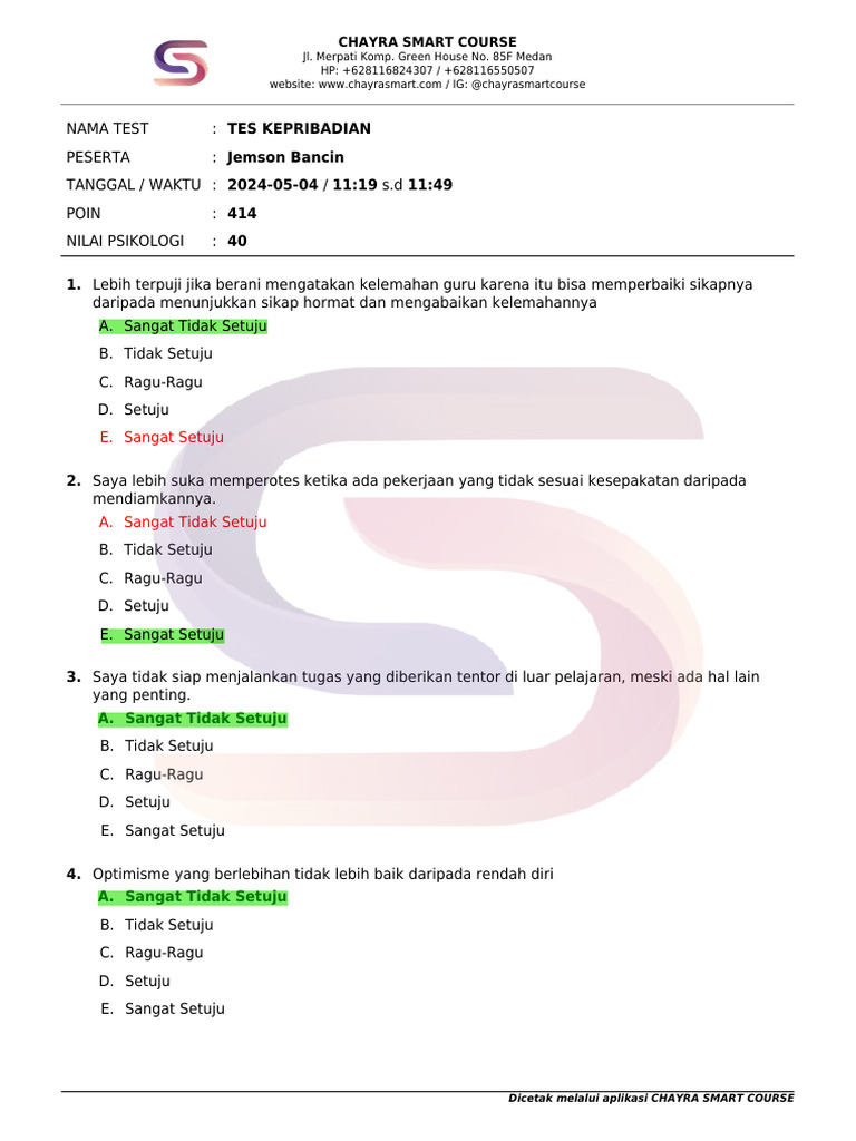 Tes Kepribadian Chayra Smart Course | PDF