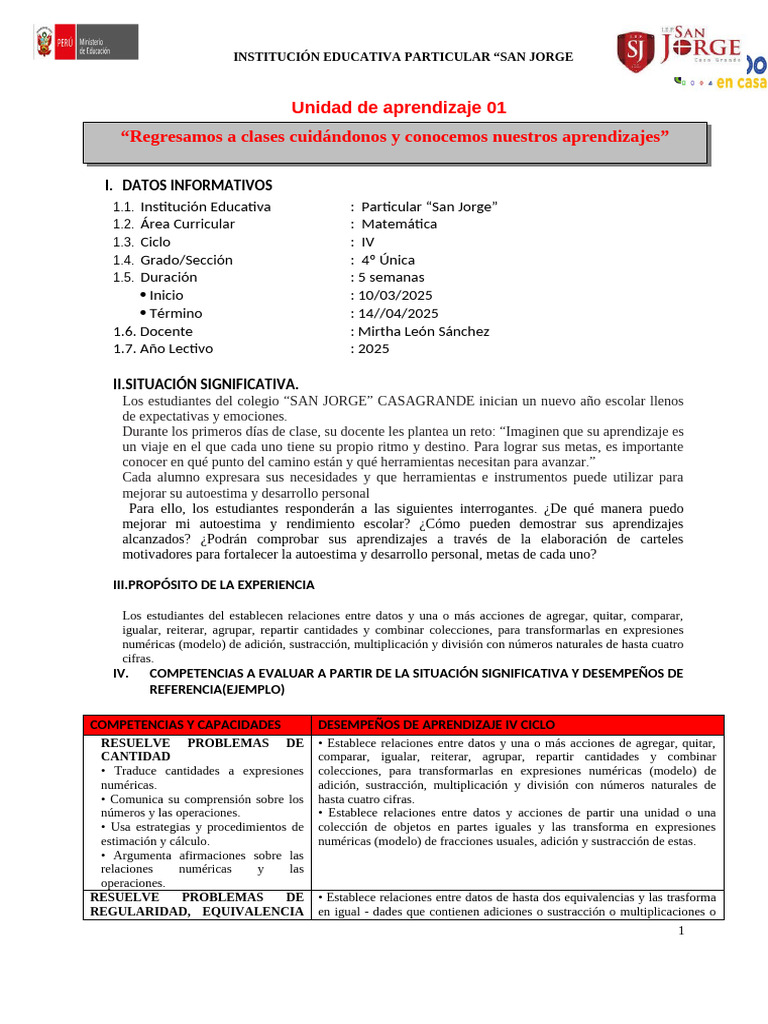 Unidad de Aprendizaje 1 Matematicas | PDF | Datos | Geometría