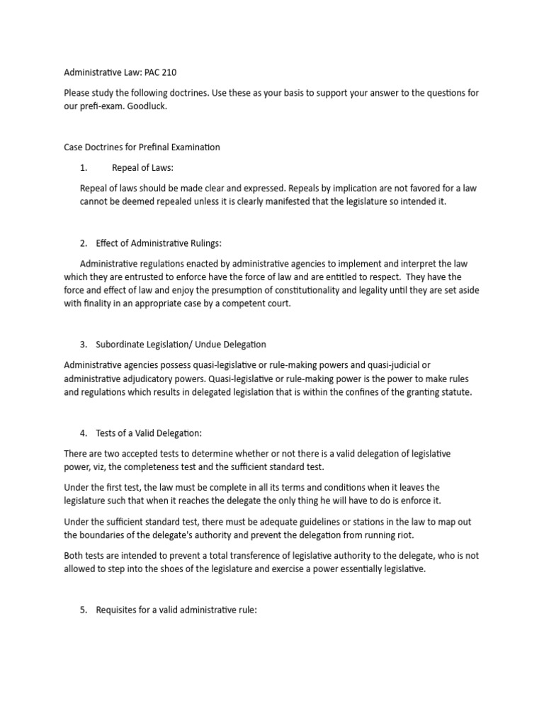 Case Doctrine On Rule Making Power of Admin Agencies | PDF | Repeal ...