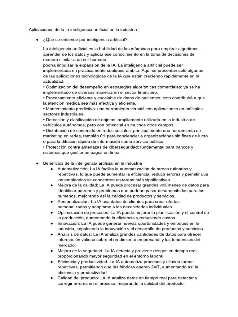 Aplicaciones de IA en la Industria | PDF | Inteligencia artificial ...
