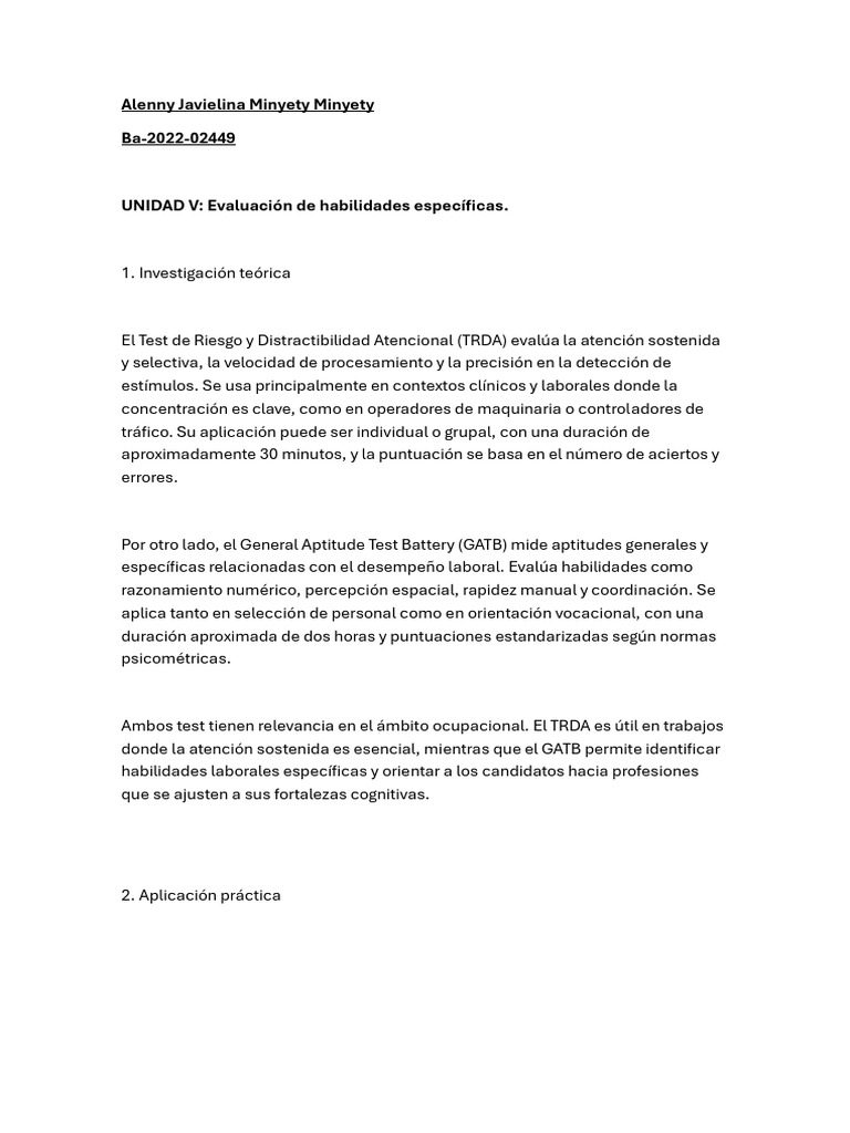 Evaluación de Habilidades Laborales: TRDA y GATB | PDF | Atención ...