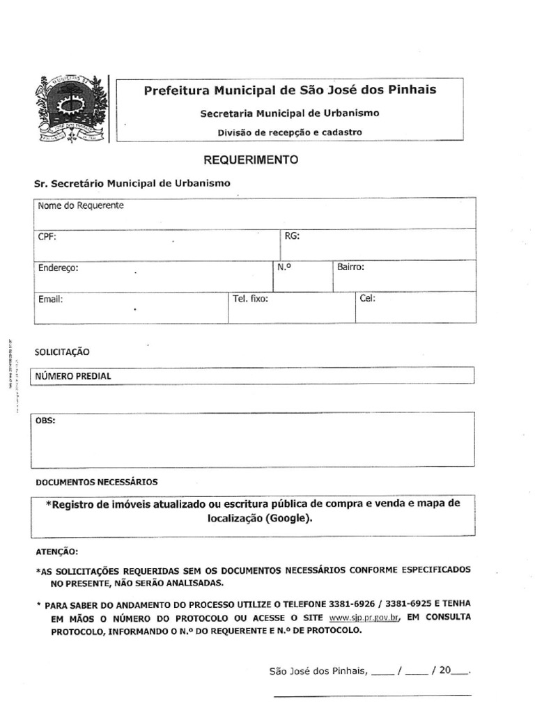 Requerimento Número Predial | PDF