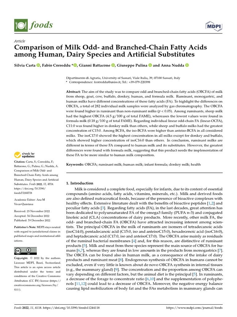 Carta Et Al - 2022 - Comparison of Milk Odd - and Branched-Chain Fatty ...