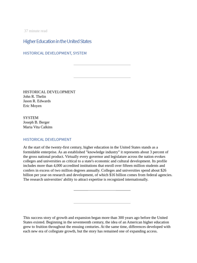 History of Higher Education in America | PDF | Academic Degree | College