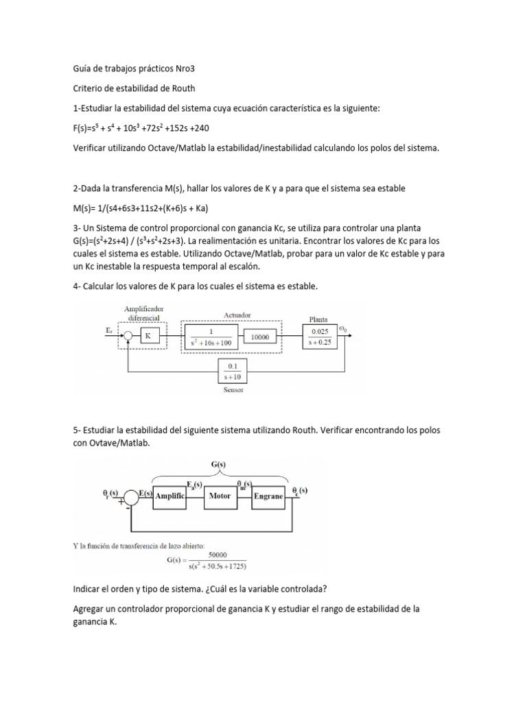 Estabilidad de Sistemas de Control en Matlab | PDF
