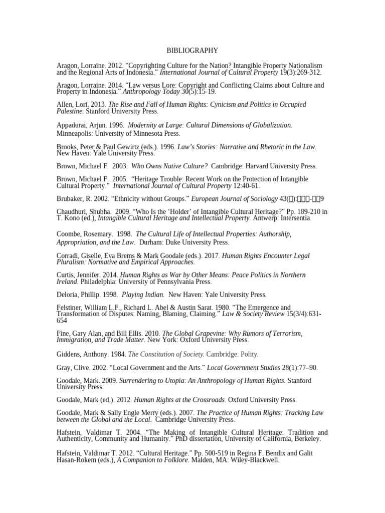 BIBLIOGRAPHY Legal Protection of Traditional Culture | PDF | Liberal ...