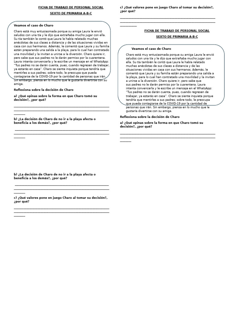 Ficha de Trabajo de Personal Social-Toma de Decisiones | PDF