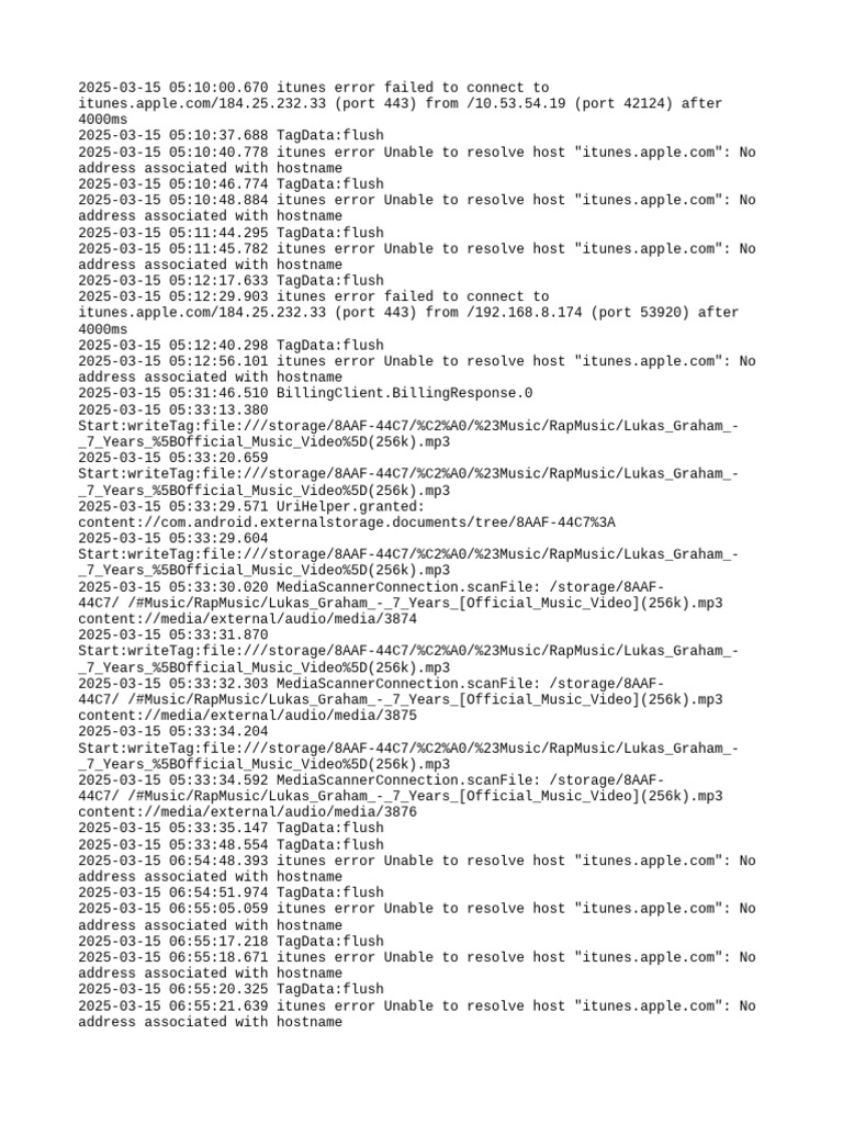 iTunes Connection Errors Log 2025 | PDF | I Tunes | Mp3