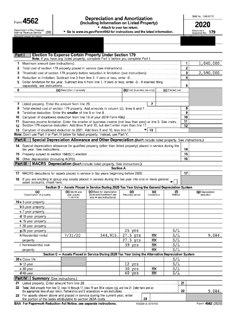 TD - Tax Return - 2020 - Sample - 4562 | PDF