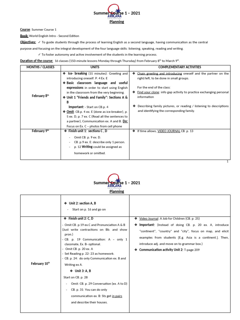 Summer Course 1 - 2021 Planning | PDF | Linguistics | Human Communication