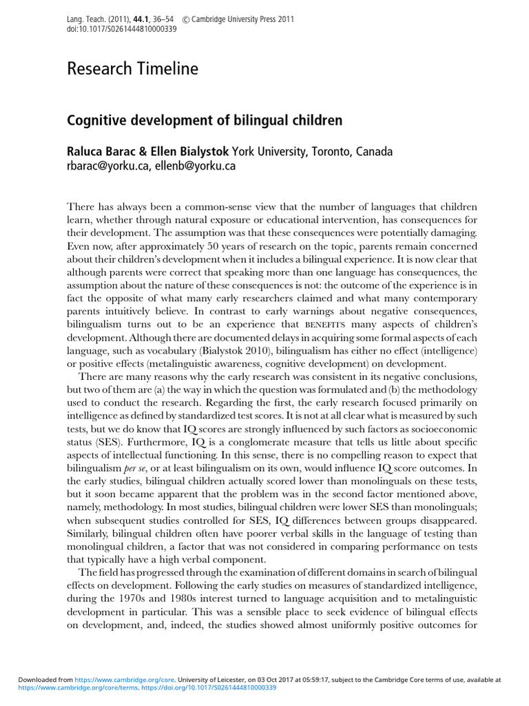 Benefits of Bilingualism in Children | PDF | Multilingualism ...