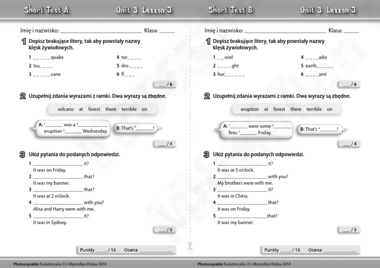 Short Tests Unit 3 Lesson 3 | PDF