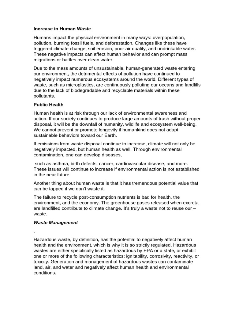 Increase in Human Waste | PDF | Waste | Hazardous Waste