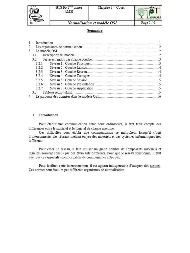 0050 Cours Normalisation Modele Osi | PDF
