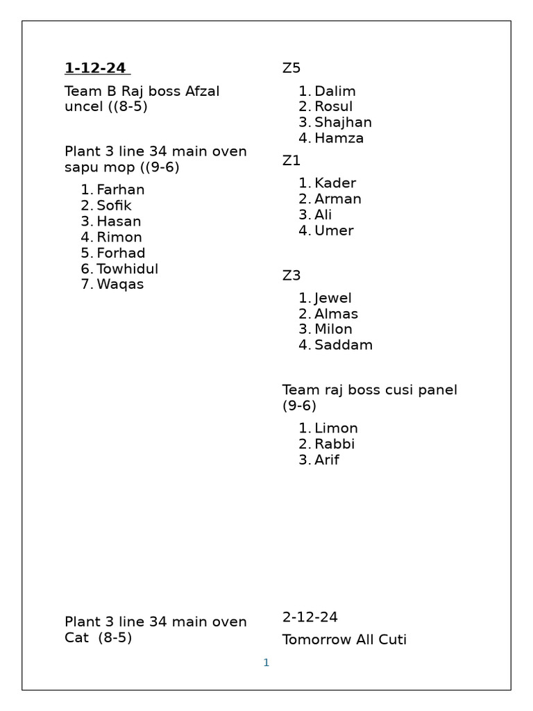 Team Assignments for Plant Operations | PDF