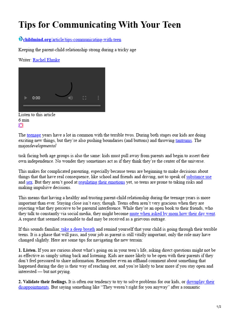 Tips For Communicating With Your Teen | PDF | Adolescence | Social ...