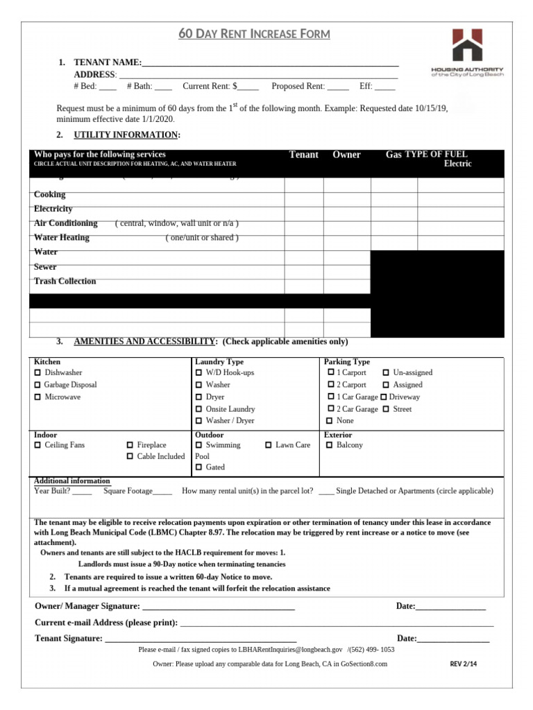 California 60-Day Rent Increase Form | PDF | Leasehold Estate | Landlord