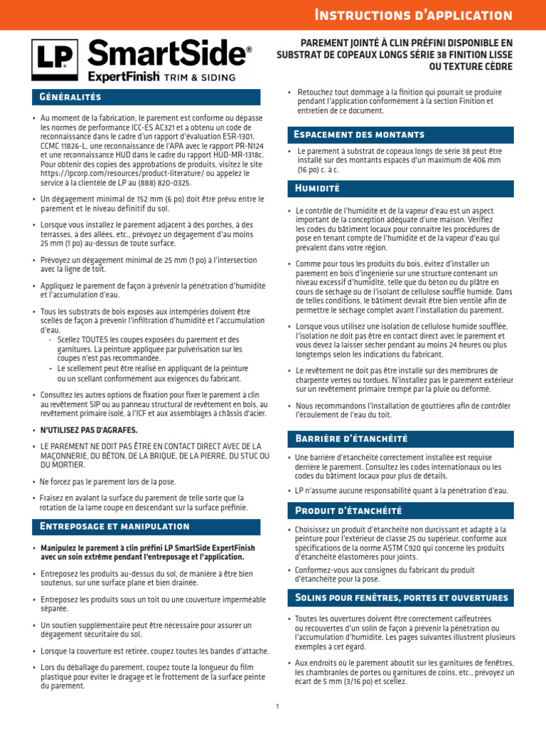 Fiche technique LP SmartSide | PDF | Bois (matériau de construction)