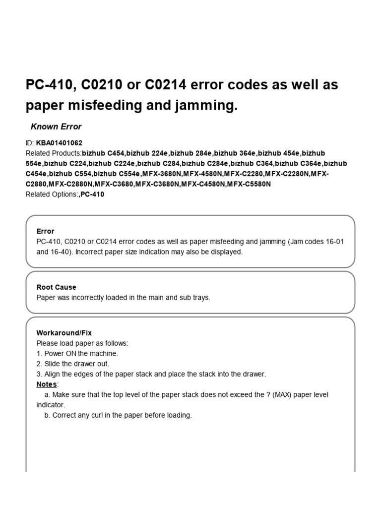 Konica Minolta Error Code Solutions | PDF