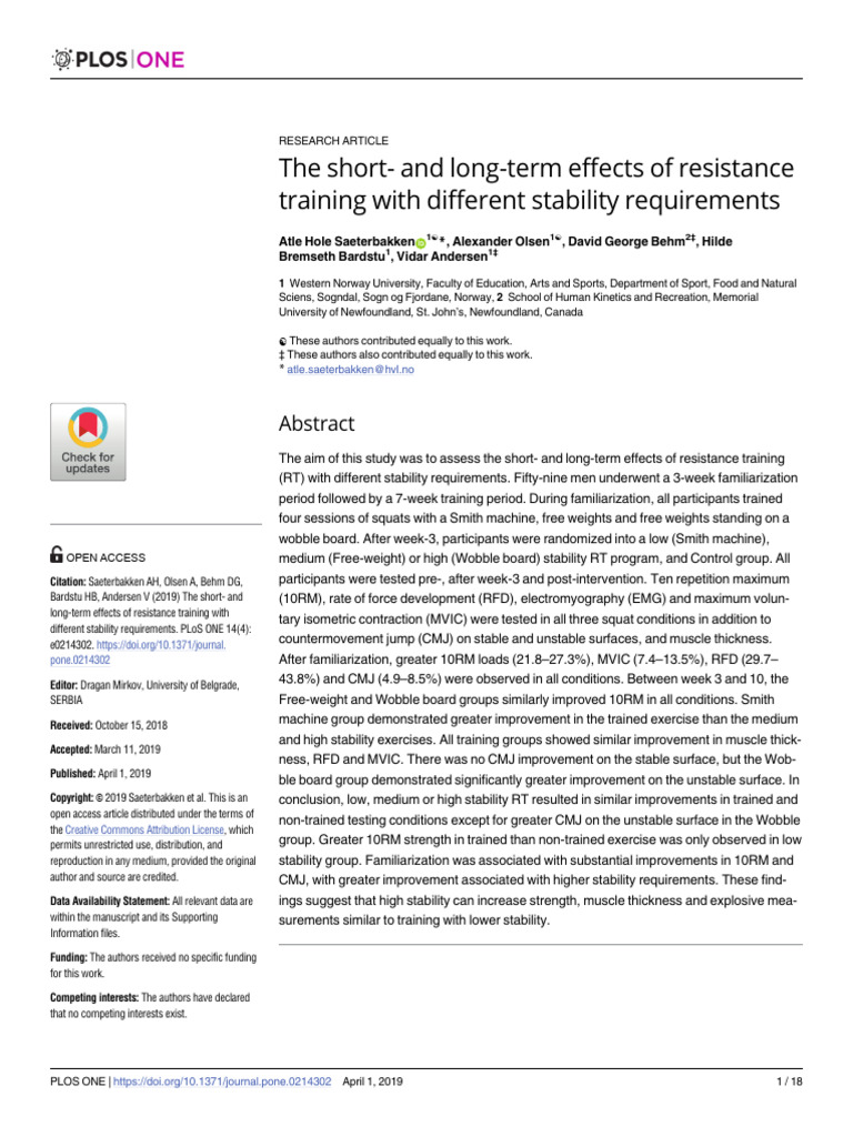 Effects of Stability in Resistance Training | PDF | Strength Training ...