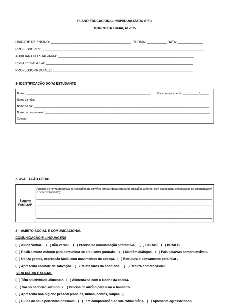 Plano Educacional Individualizado 2025 | PDF | Pedagogia | Aprendizado