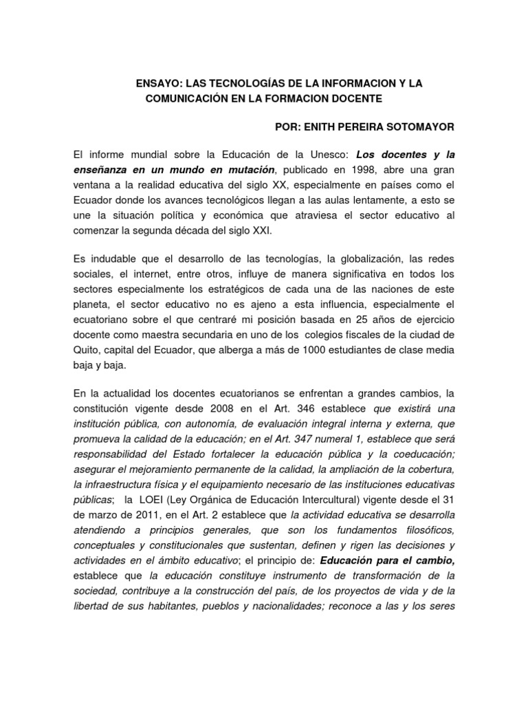 Ensayo Sobre Las Tic en La Formacion Docente Ecuador