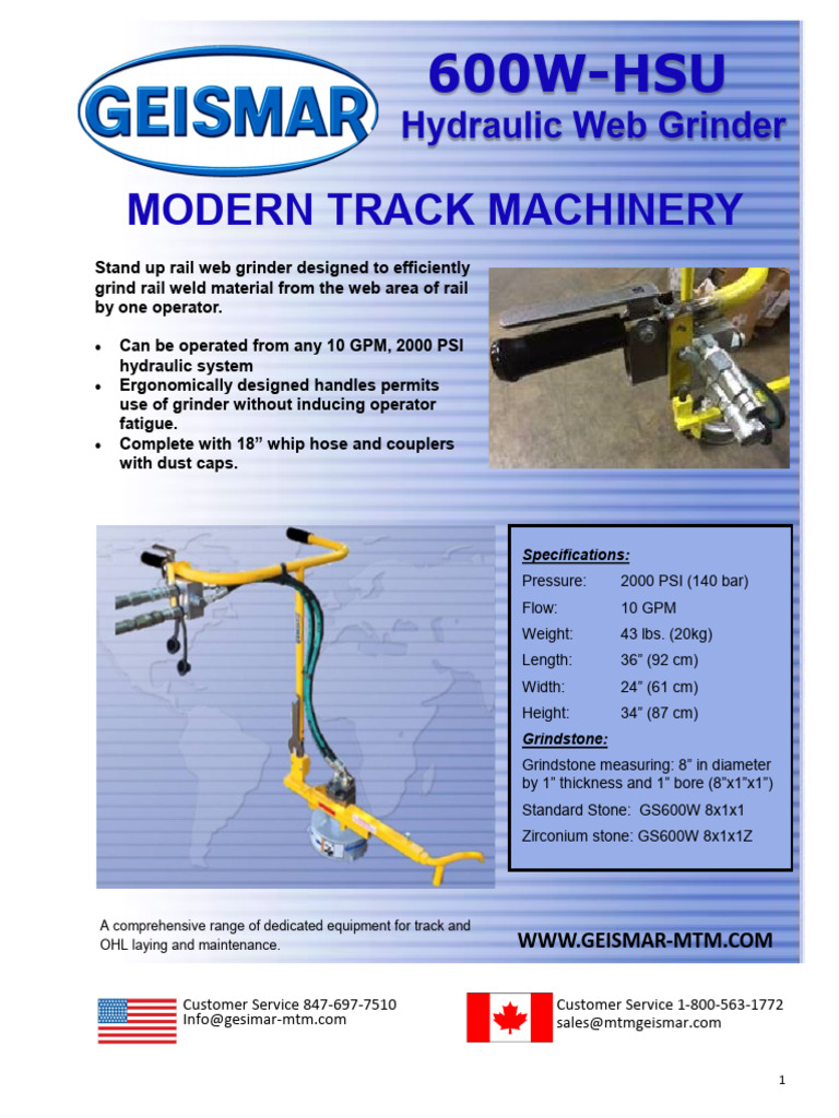 Hydraulic Rail Web Grinder 600W-HSU | PDF