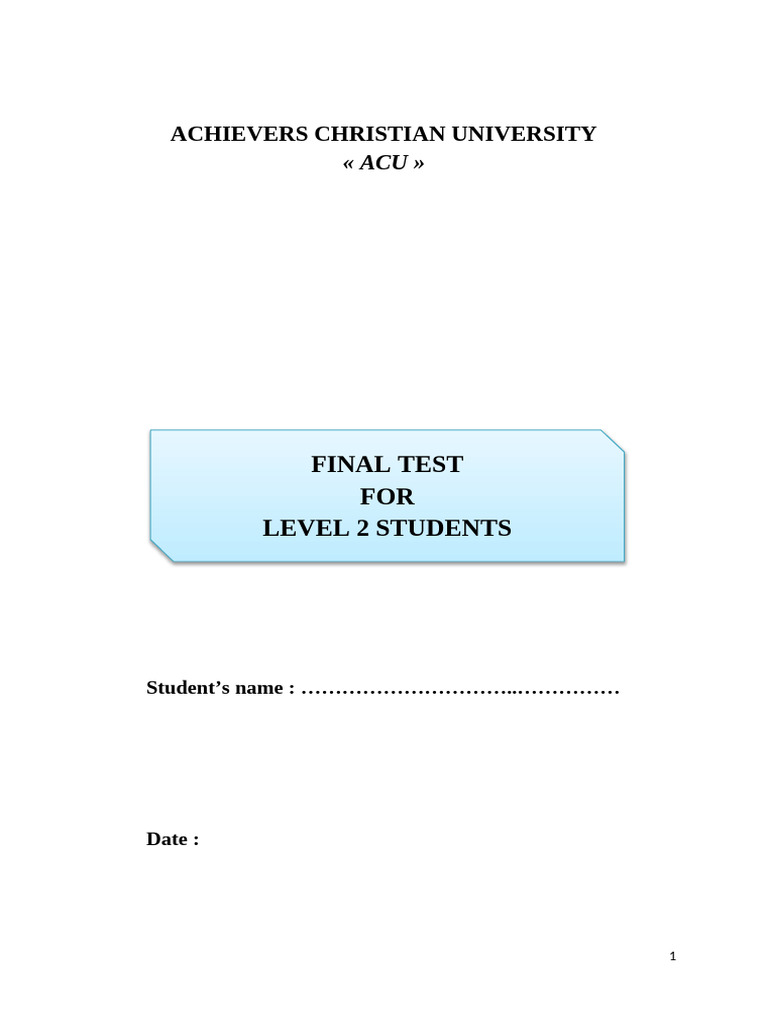 Final Test For Level 2 Students Final | PDF | Asian Cuisine | Cuisine