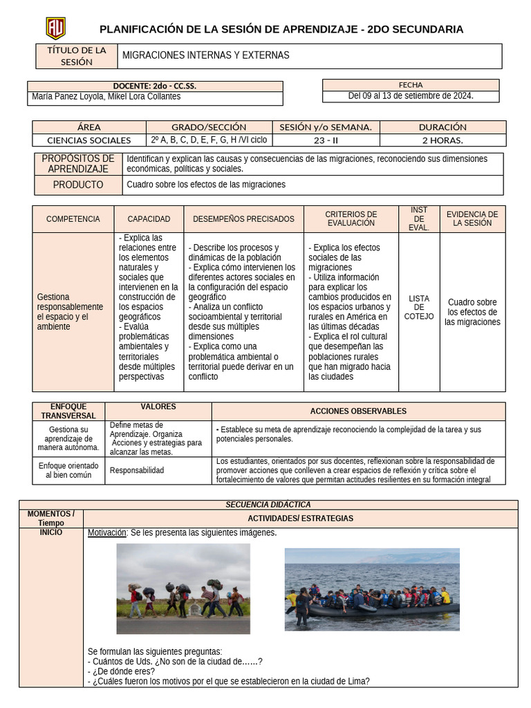 Migraciones Internas y Externas en Secundaria | PDF | Aprendizaje ...