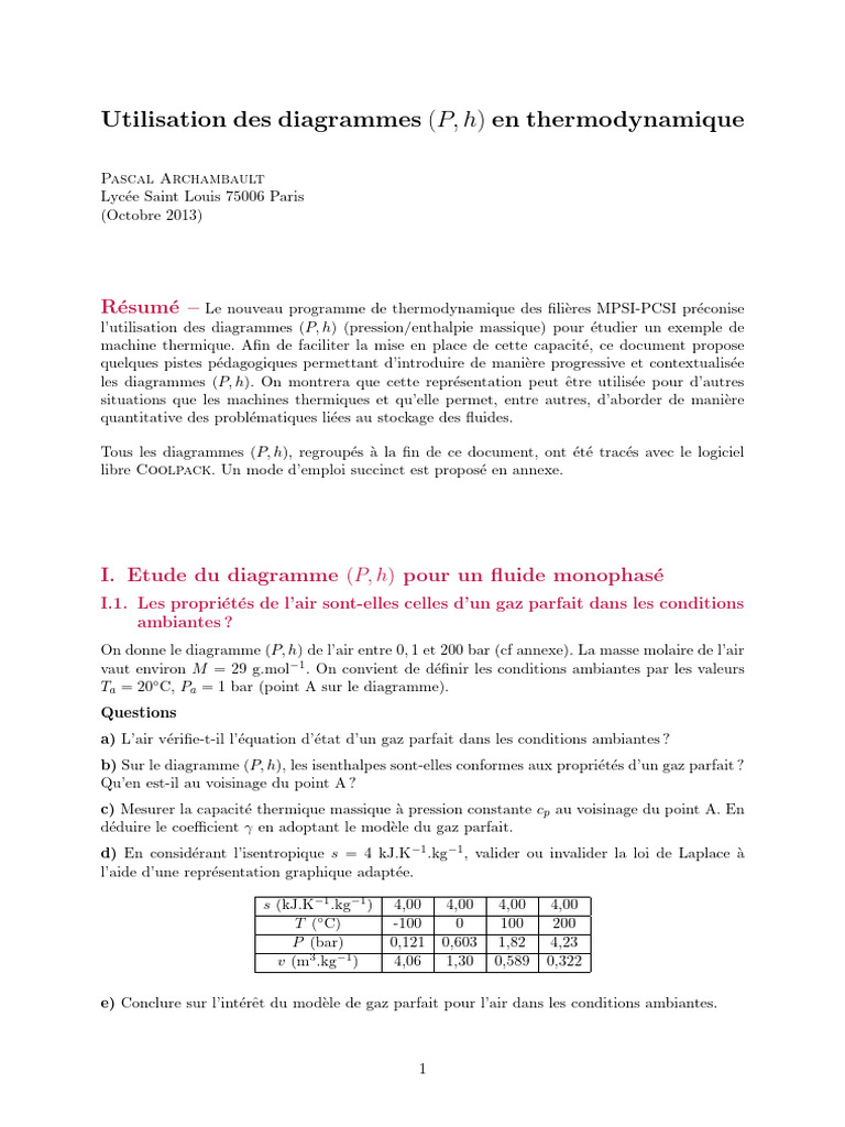 Diagrammes (P, h) en thermodynamique | PDF | Gaz de pétrole liquéfié ...